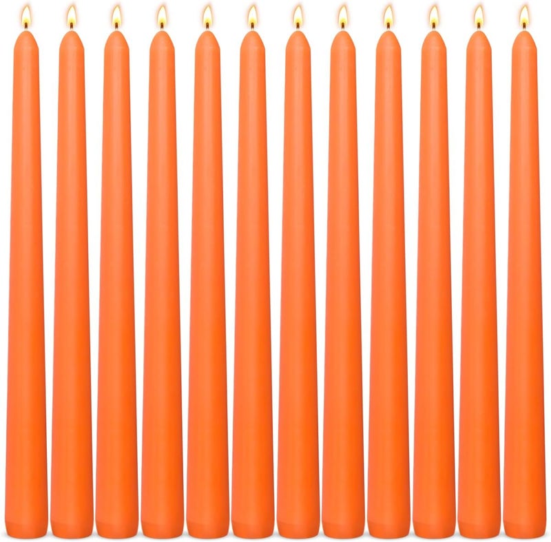 Sihuida 12-Pack Neon Orange Taper Candles, 10 Inch Unscented Dripless Candlesticks, Long-Lasting Burn Time of 7-8 Hours, Perfect for Fall Harvest Halloween Thanksgiving Dinners Parties and Home Décor - Image 1